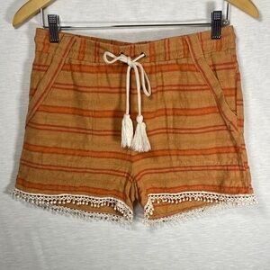 Chelsea & Violet Shorts Women’s Small Striped Tan and Orange Shorts Linen Cotton